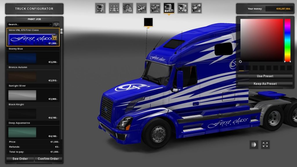 First Class Skin for Volvo VNL 670 Truck Skin - ETS2 Mod Download