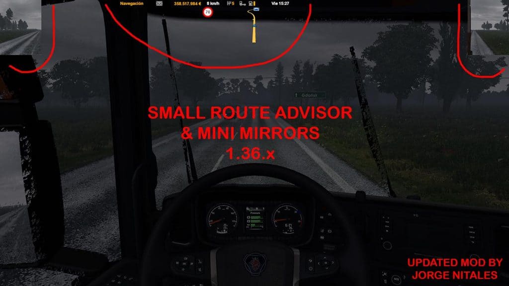 SMALL ROUTE ADVISOR & MINI MIRRORS 1.36 MOD - ETS2 Mod Download